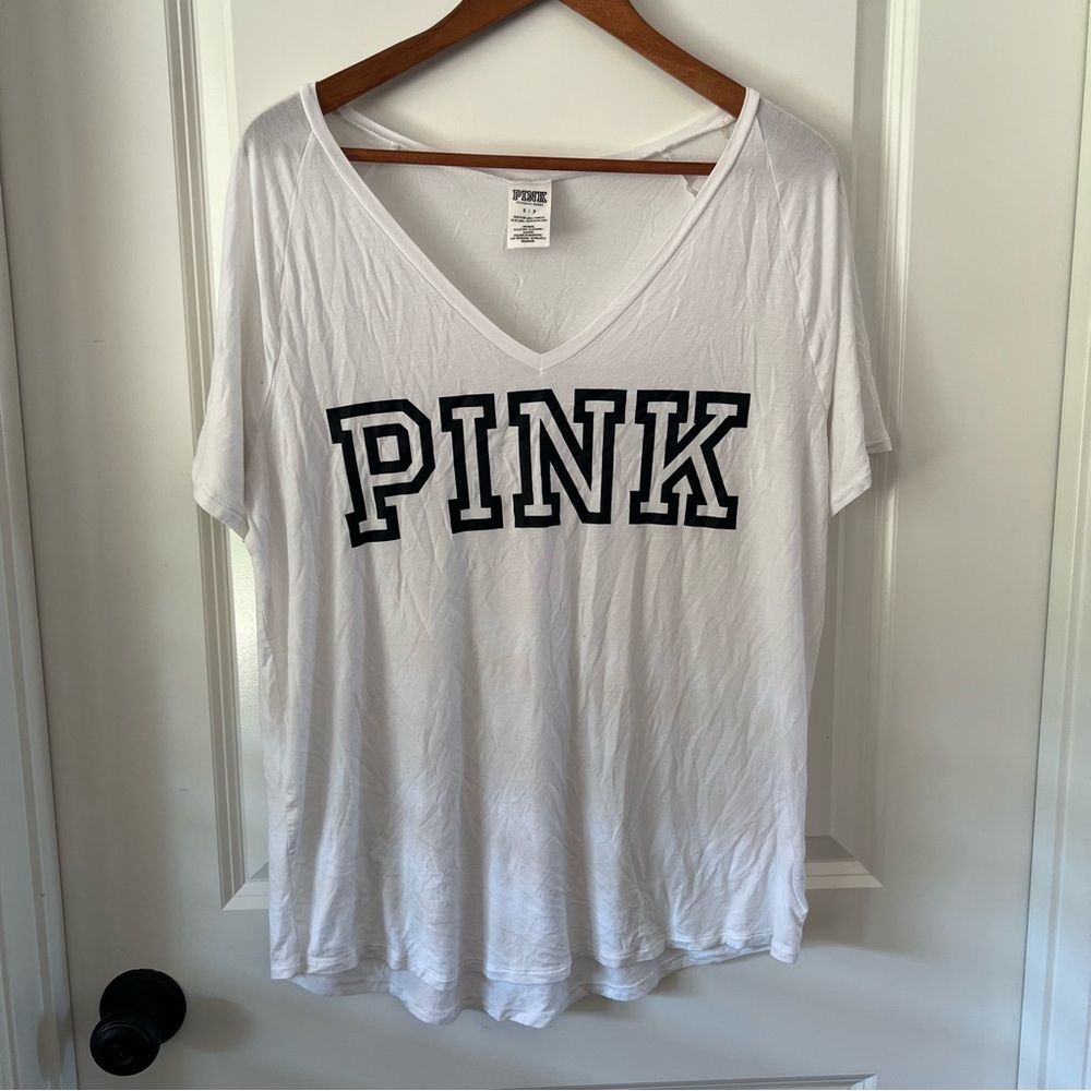 PINK Victoria's Secret White V-Neck Tee